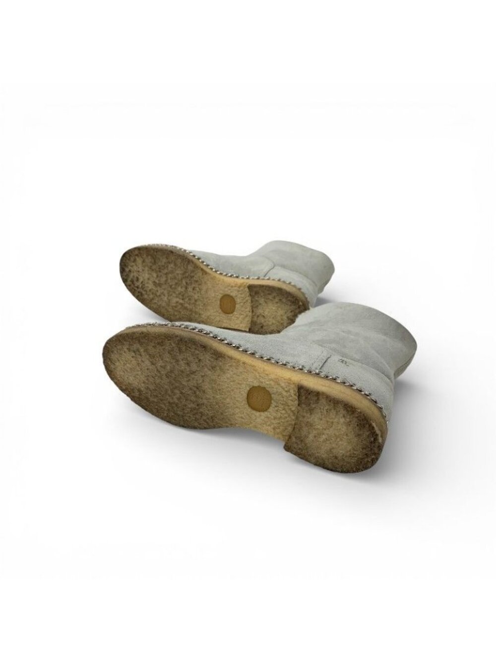 Chanel Boots Short Shoes Suede Fabric Light Gray Black CC Logo Chain Shearling - Picture 6 of 10